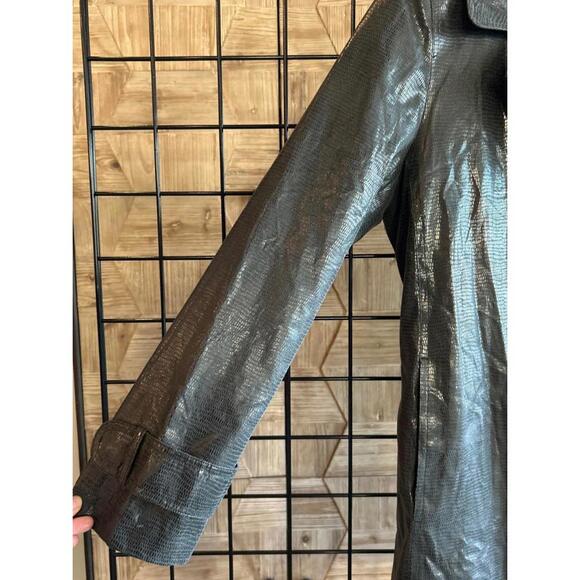 Vintage Drizzle Trench Coat Sz 8 Grey Snake Skin Double Breasted 90's Grunge - Picture 6 of 9